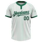 Custom White Kelly Green Pinstripe Gray Two-Button Unisex Softball Jersey photo 2