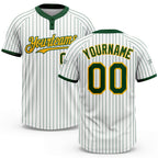 Custom White Green Pinstripe Gold Two-Button Unisex Softball Jersey