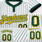Custom White Green Pinstripe Gold Two-Button Unisex Softball Jersey detail