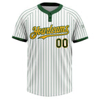 Custom White Green Pinstripe Gold Two-Button Unisex Softball Jersey photo 1