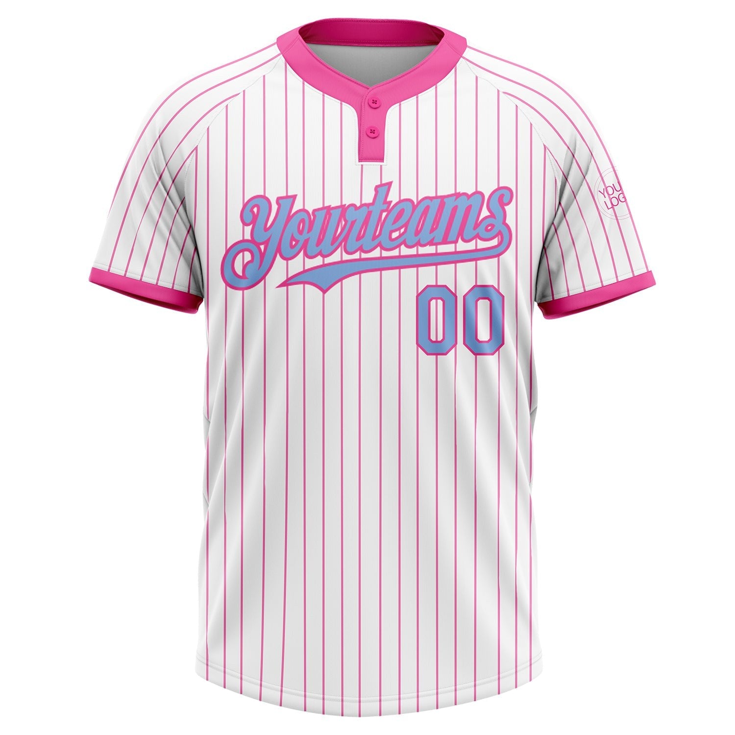 Custom White Pink Pinstripe Light Blue Two-Button Unisex Softball Jersey photo 1
