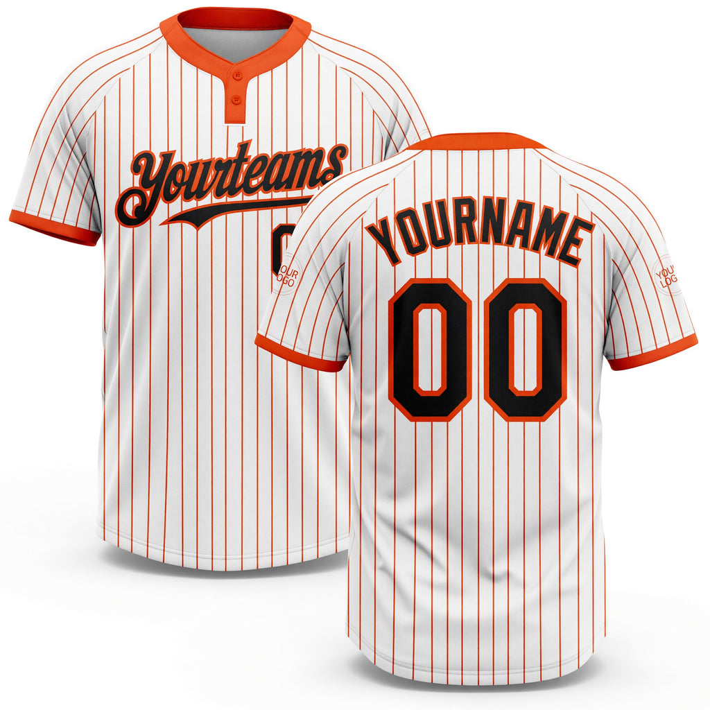 Custom White Orange Pinstripe Black Two-Button Unisex Softball Jersey