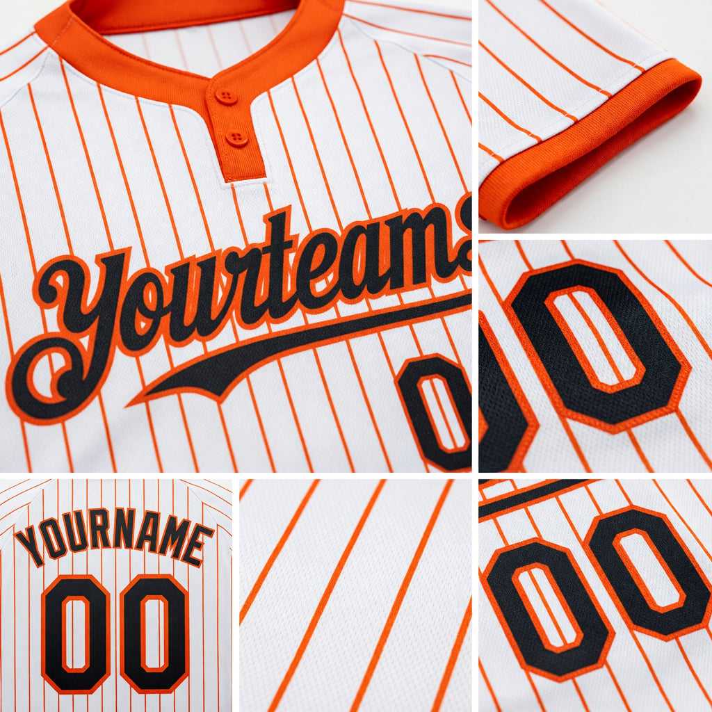 Custom White Orange Pinstripe Black Two-Button Unisex Softball Jersey detail