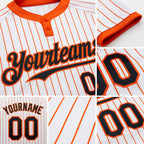 Custom White Orange Pinstripe Black Two-Button Unisex Softball Jersey detail