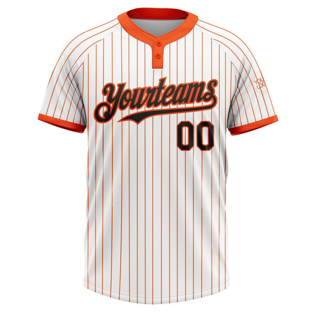 Custom White Orange Pinstripe Black Two-Button Unisex Softball Jersey photo 1