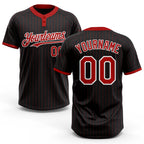 Custom Black Red Pinstripe White Two-Button Unisex Softball Jersey