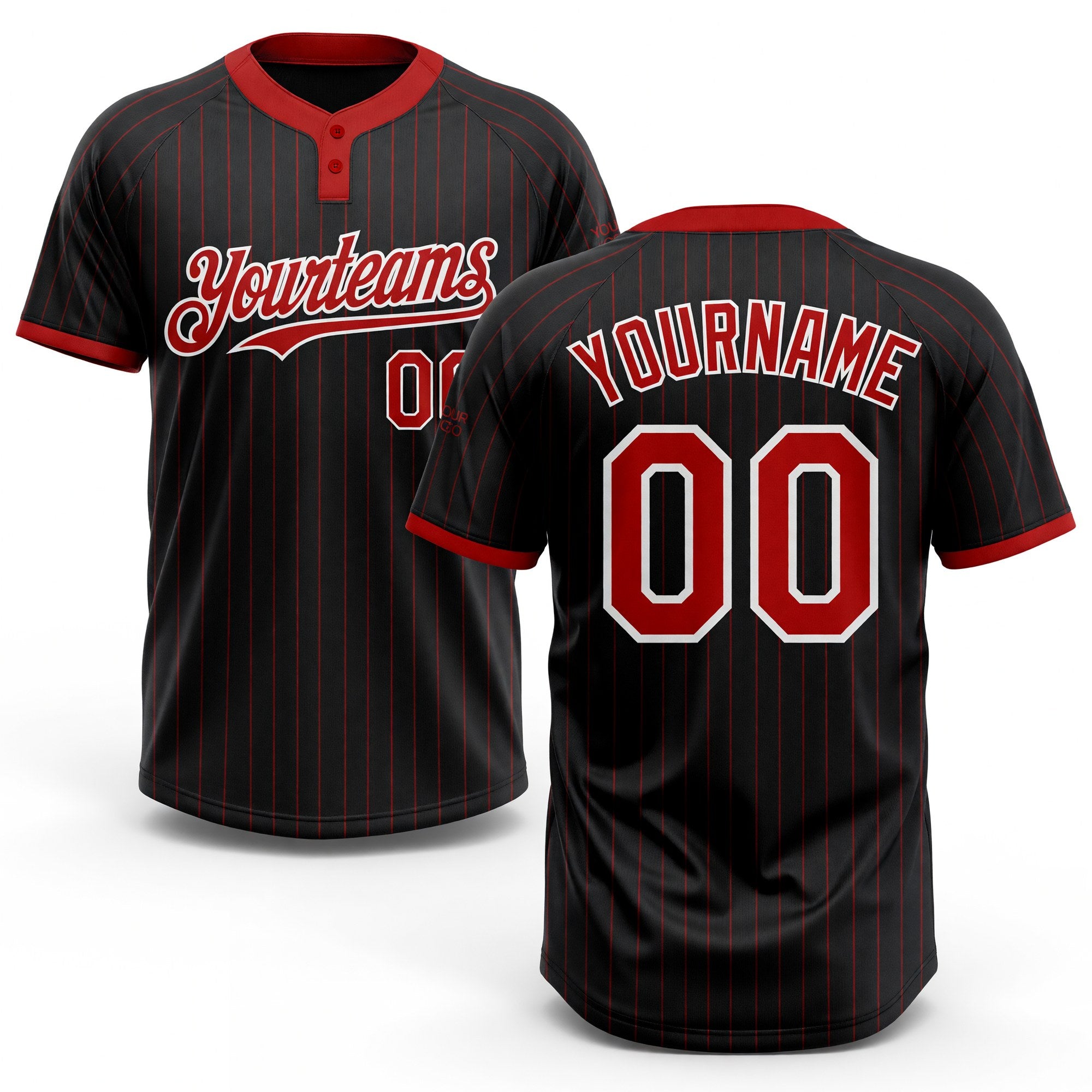 Custom Black Red Pinstripe White Two-Button Unisex Softball Jersey