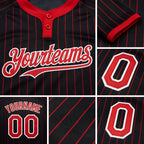 Custom Black Red Pinstripe White Two-Button Unisex Softball Jersey detail