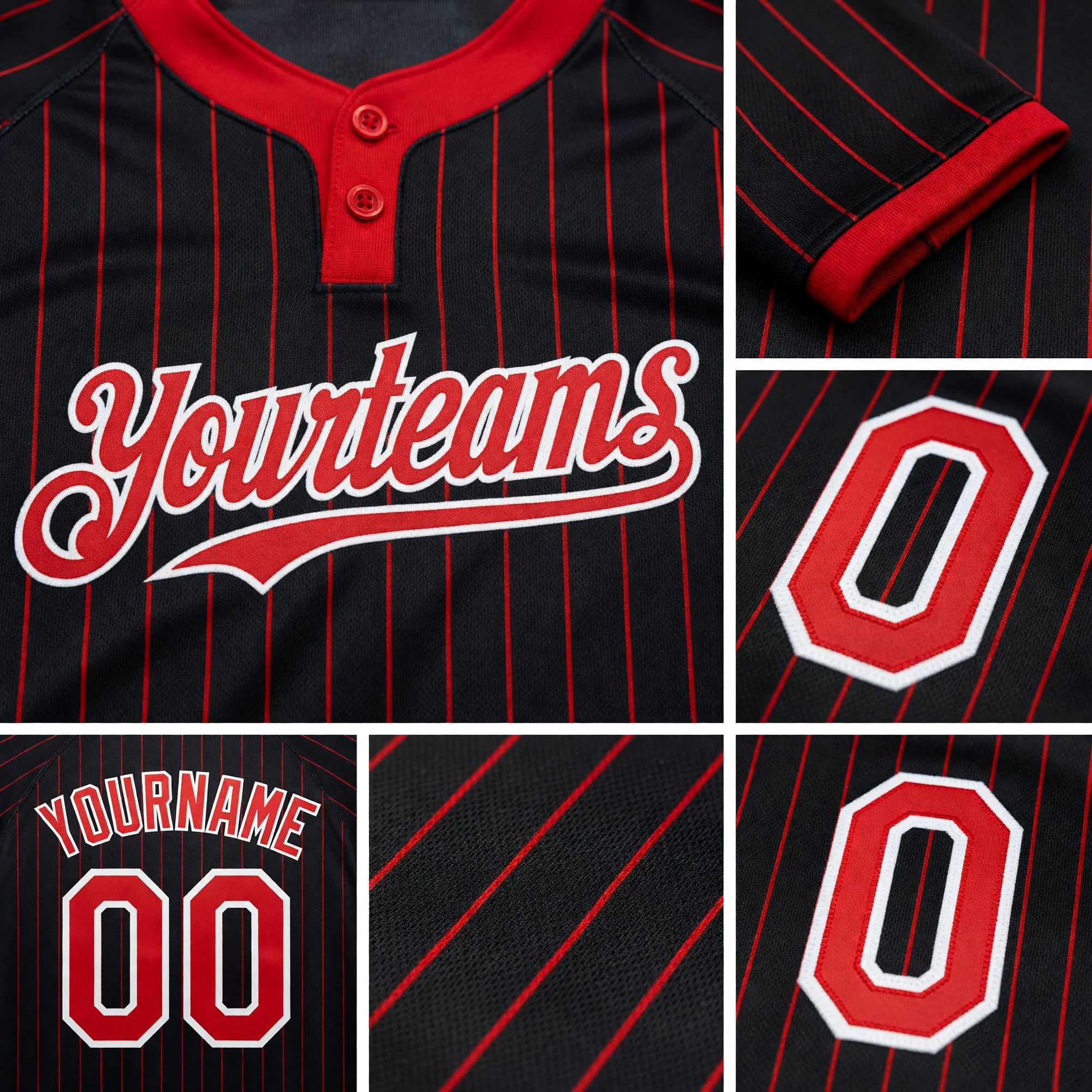 Custom Black Red Pinstripe White Two-Button Unisex Softball Jersey detail
