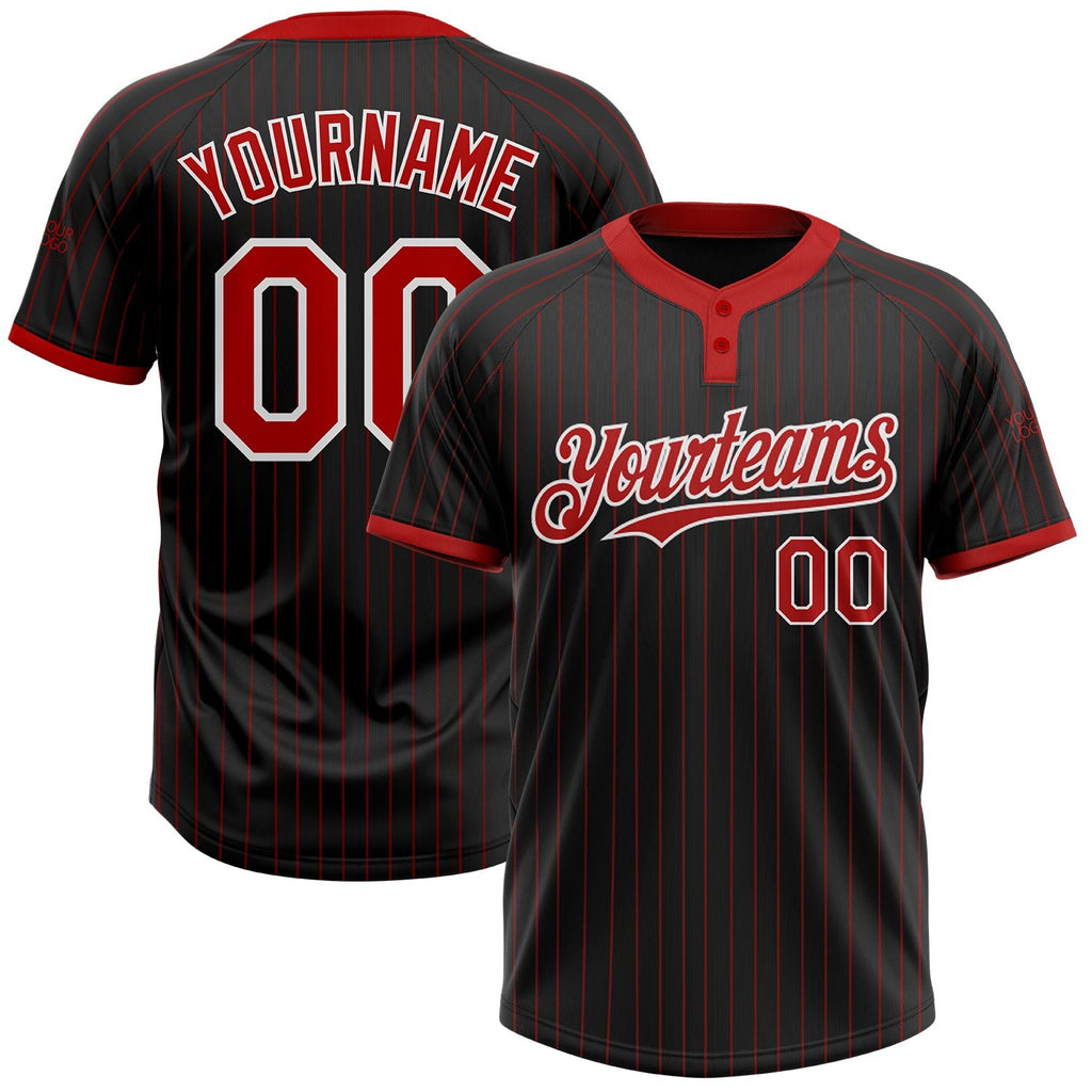 Custom Black Red Pinstripe White Two-Button Unisex Softball Jersey photo 1