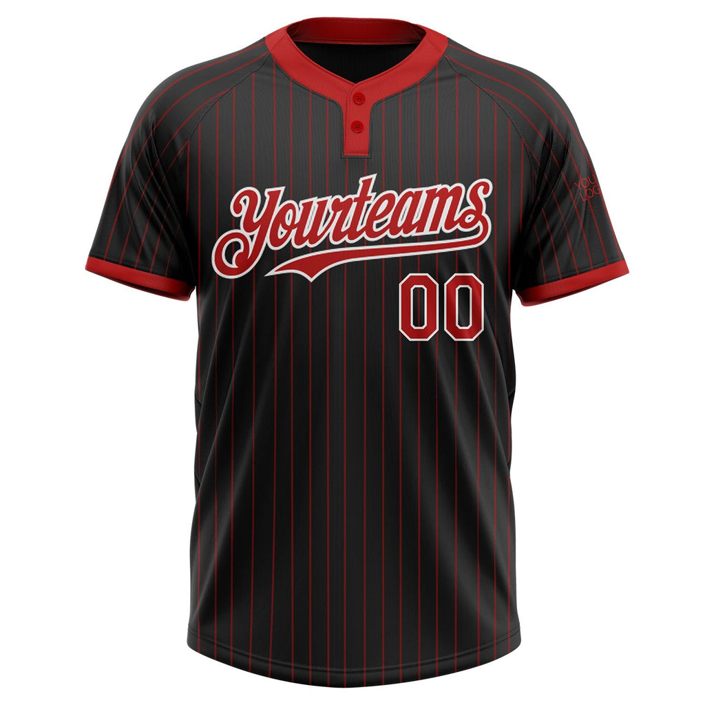 Custom Black Red Pinstripe White Two-Button Unisex Softball Jersey photo 2