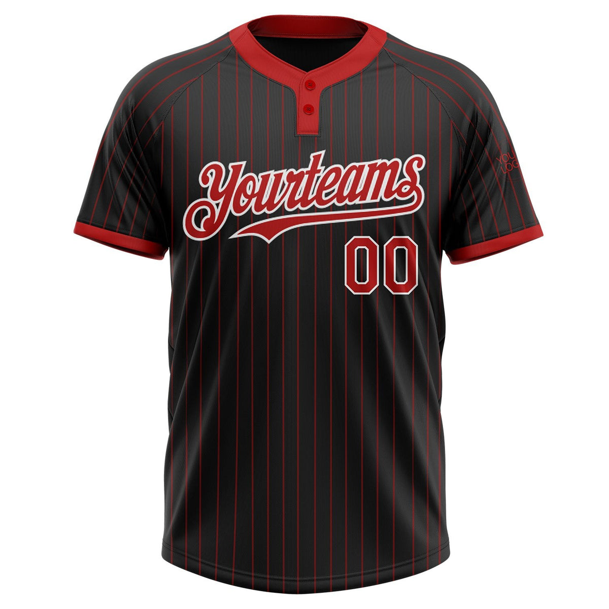 Custom Black Red Pinstripe White Two-Button Unisex Softball Jersey photo 2