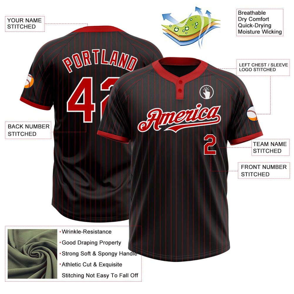 Custom Black Red Pinstripe White Two-Button Unisex Softball Jersey photo 3