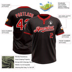Custom Black Red Pinstripe White Two-Button Unisex Softball Jersey photo 3