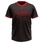 Custom Black Red Pinstripe Red Two-Button Unisex Softball Jersey photo 2