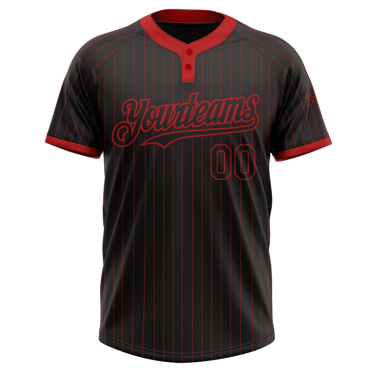Custom Black Red Pinstripe Red Two-Button Unisex Softball Jersey photo 2