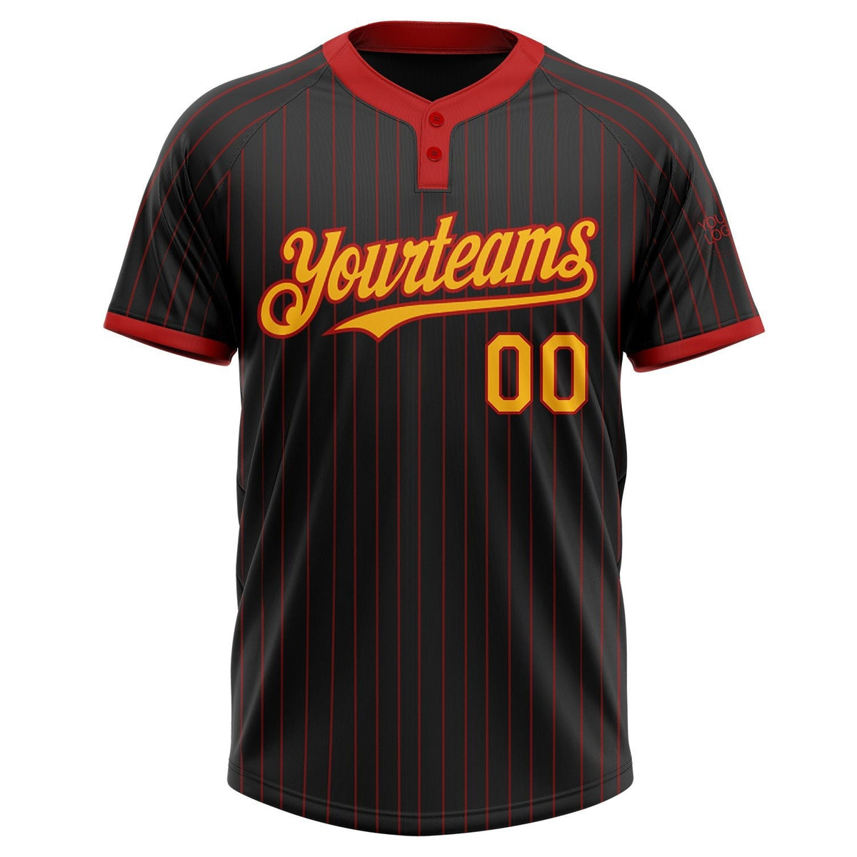 Custom Black Red Pinstripe Gold Two-Button Unisex Softball Jersey photo 2