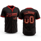 Custom Black Red Pinstripe Vintage USA Flag Two-Button Unisex Softball Jersey