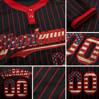 Custom Black Red Pinstripe Vintage USA Flag Two-Button Unisex Softball Jersey detail