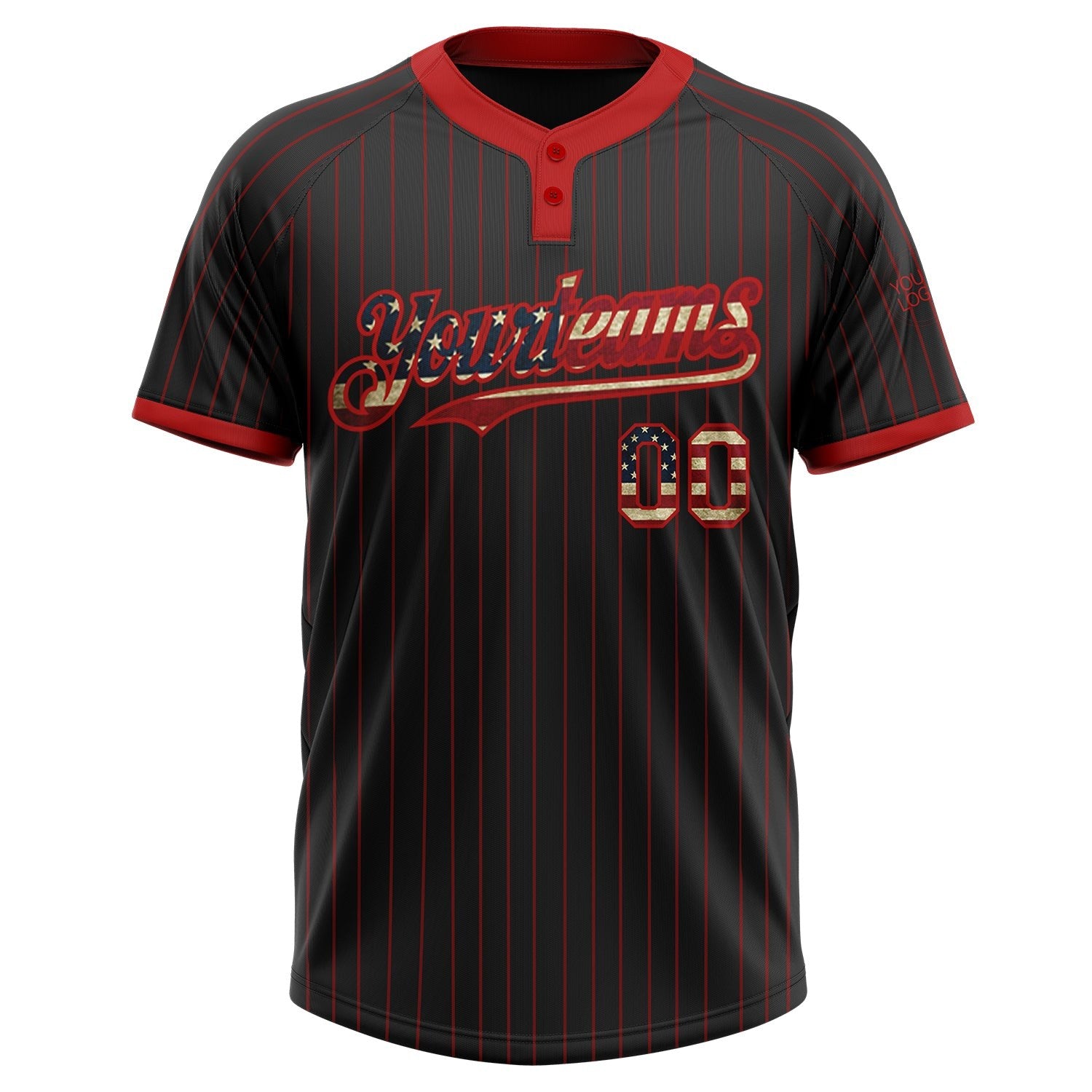 Custom Black Red Pinstripe Vintage USA Flag Two-Button Unisex Softball Jersey photo 2