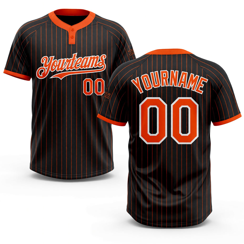 Custom Black Orange Pinstripe White Two-Button Unisex Softball Jersey