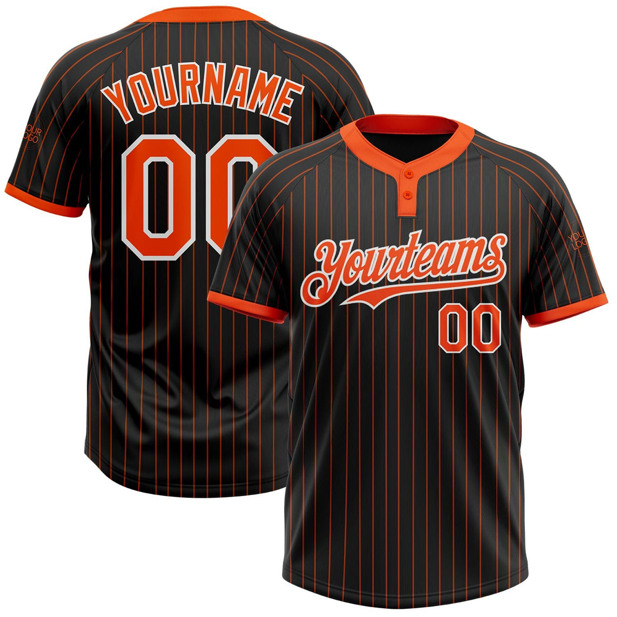 Custom Black Orange Pinstripe White Two-Button Unisex Softball Jersey photo 1