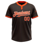 Custom Black Orange Pinstripe White Two-Button Unisex Softball Jersey photo 2