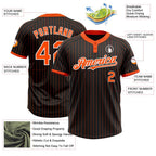 Custom Black Orange Pinstripe White Two-Button Unisex Softball Jersey photo 3