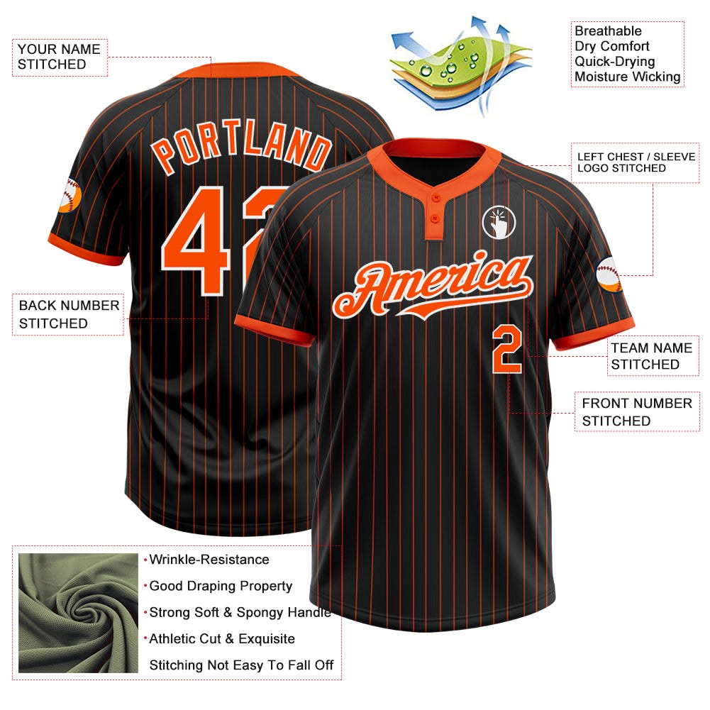 Custom Black Orange Pinstripe White Two-Button Unisex Softball Jersey photo 3