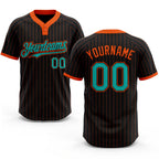 Custom Black Orange Pinstripe Aqua Two-Button Unisex Softball Jersey