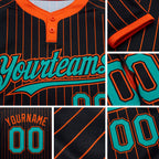 Custom Black Orange Pinstripe Aqua Two-Button Unisex Softball Jersey detail