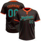 Custom Black Orange Pinstripe Aqua Two-Button Unisex Softball Jersey photo 1