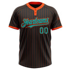Custom Black Orange Pinstripe Aqua Two-Button Unisex Softball Jersey photo 2