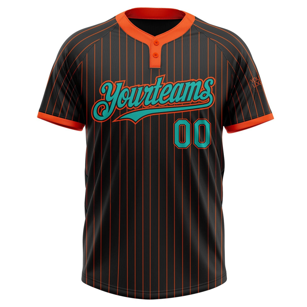 Custom Black Orange Pinstripe Aqua Two-Button Unisex Softball Jersey photo 2