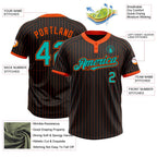 Custom Black Orange Pinstripe Aqua Two-Button Unisex Softball Jersey photo 3