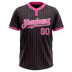 Custom Black Pink Pinstripe White Two-Button Unisex Softball Jersey photo 2