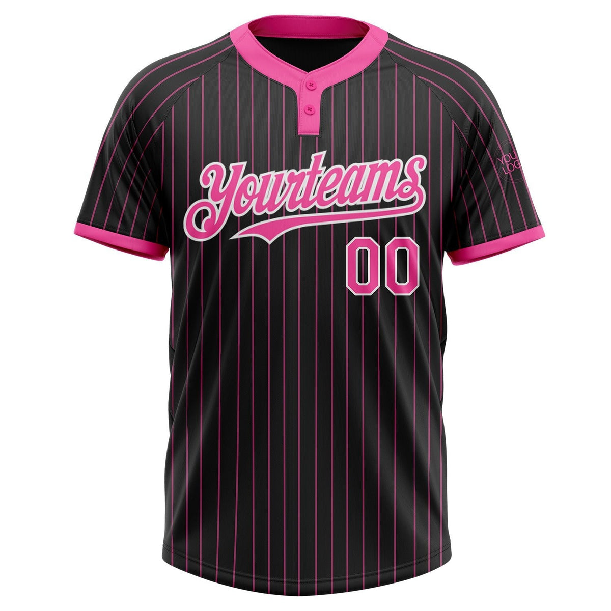 Custom Black Pink Pinstripe White Two-Button Unisex Softball Jersey photo 2