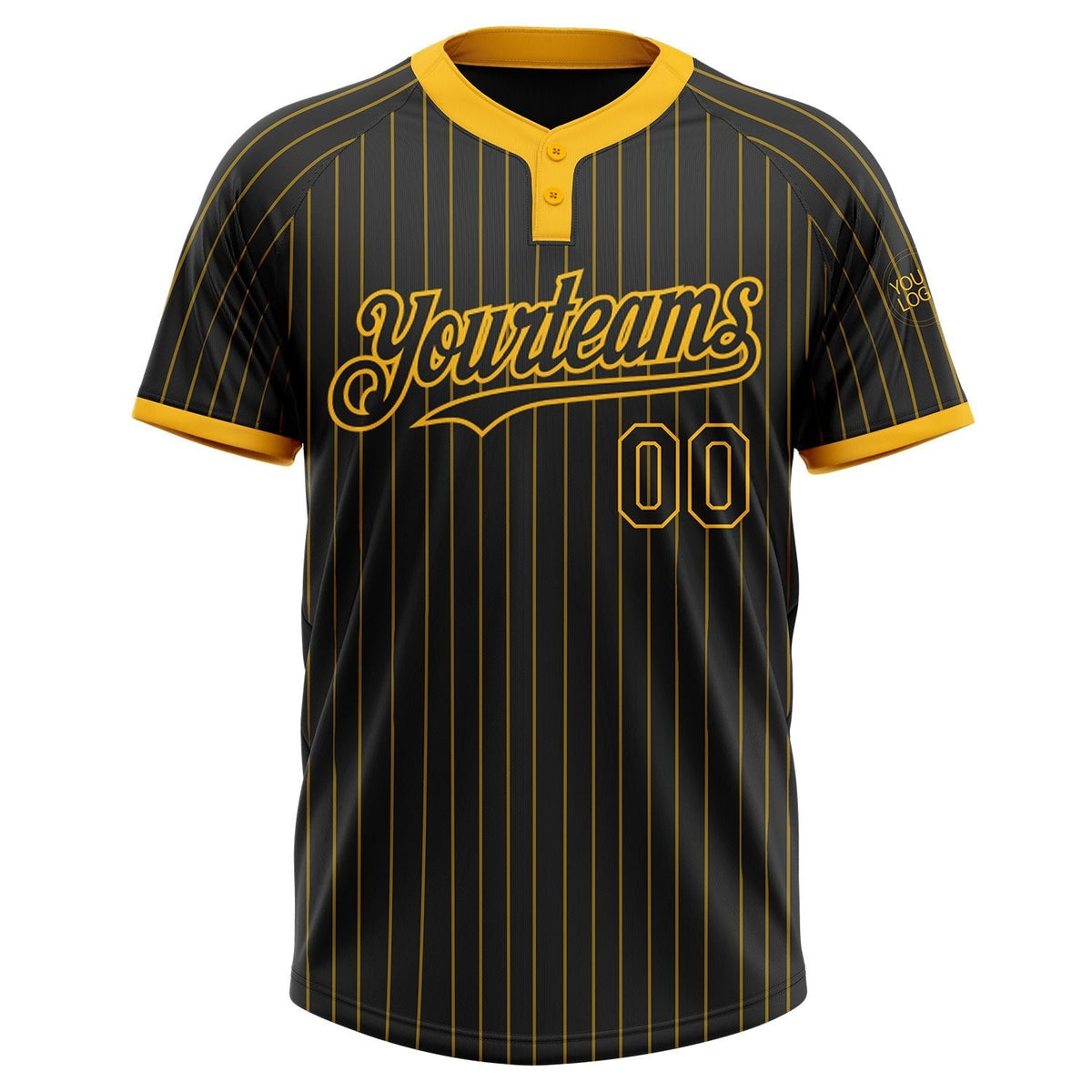 Custom Black Gold Pinstripe Gold Two-Button Unisex Softball Jersey photo 2