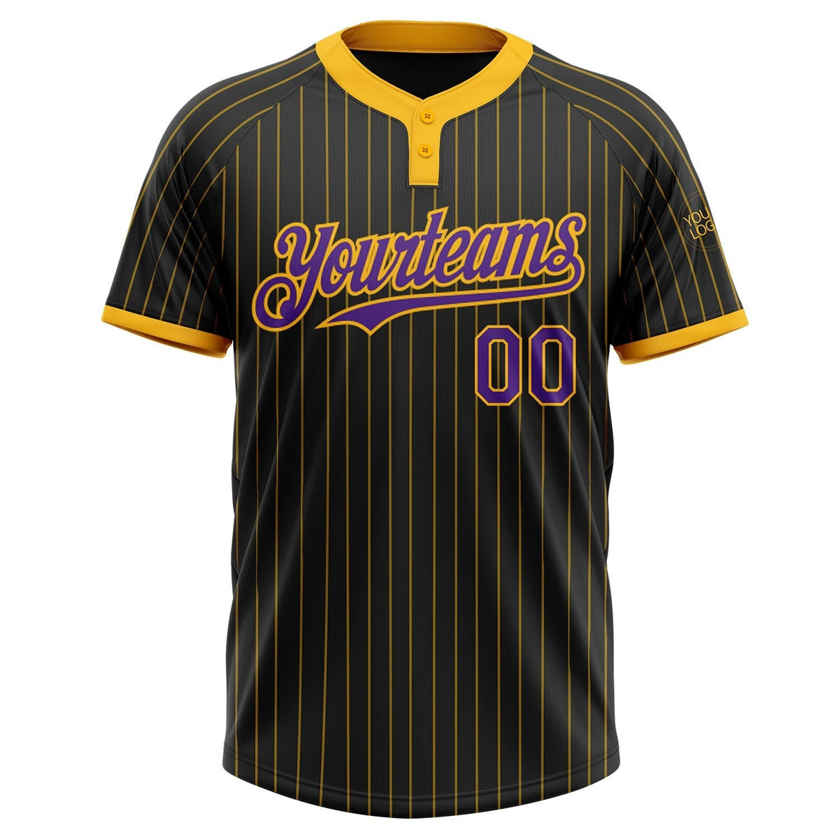 Custom Black Gold Pinstripe Purple Two-Button Unisex Softball Jersey photo 2