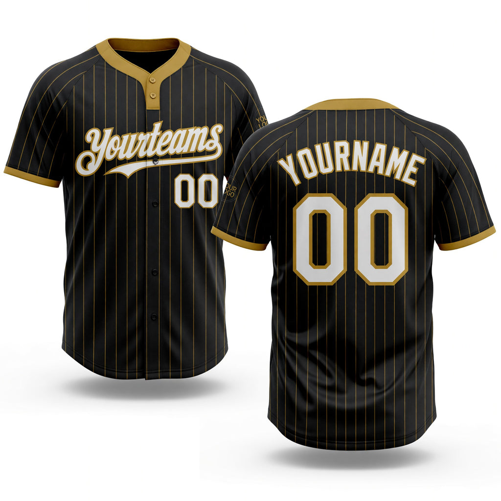 Custom Black Old Gold Pinstripe White Two-Button Unisex Softball Jersey