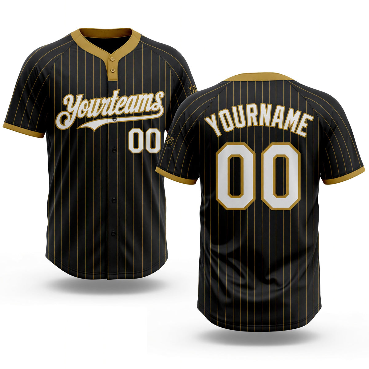 Custom Black Old Gold Pinstripe White Two-Button Unisex Softball Jersey