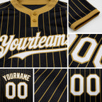 Custom Black Old Gold Pinstripe White Two-Button Unisex Softball Jersey detail