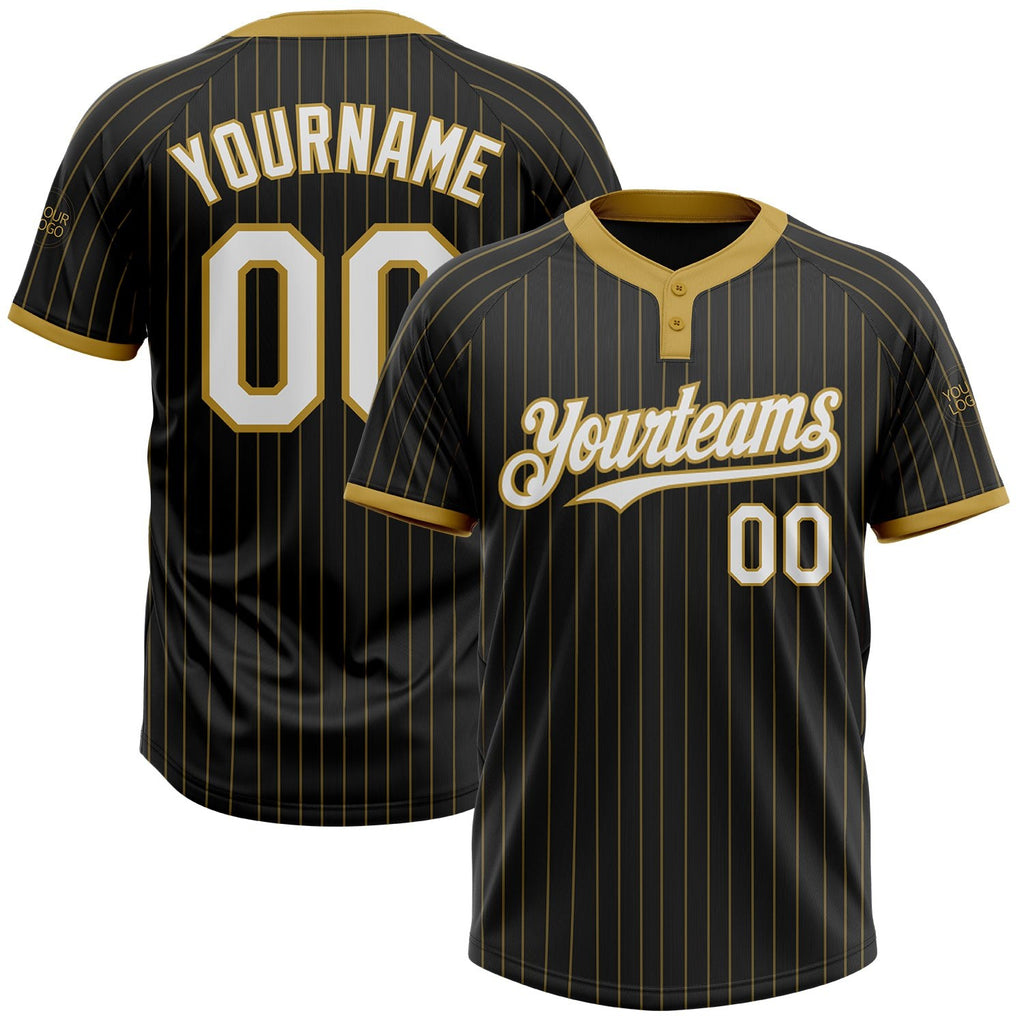 Custom Black Old Gold Pinstripe White Two-Button Unisex Softball Jersey photo 1