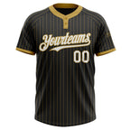 Custom Black Old Gold Pinstripe White Two-Button Unisex Softball Jersey photo 2