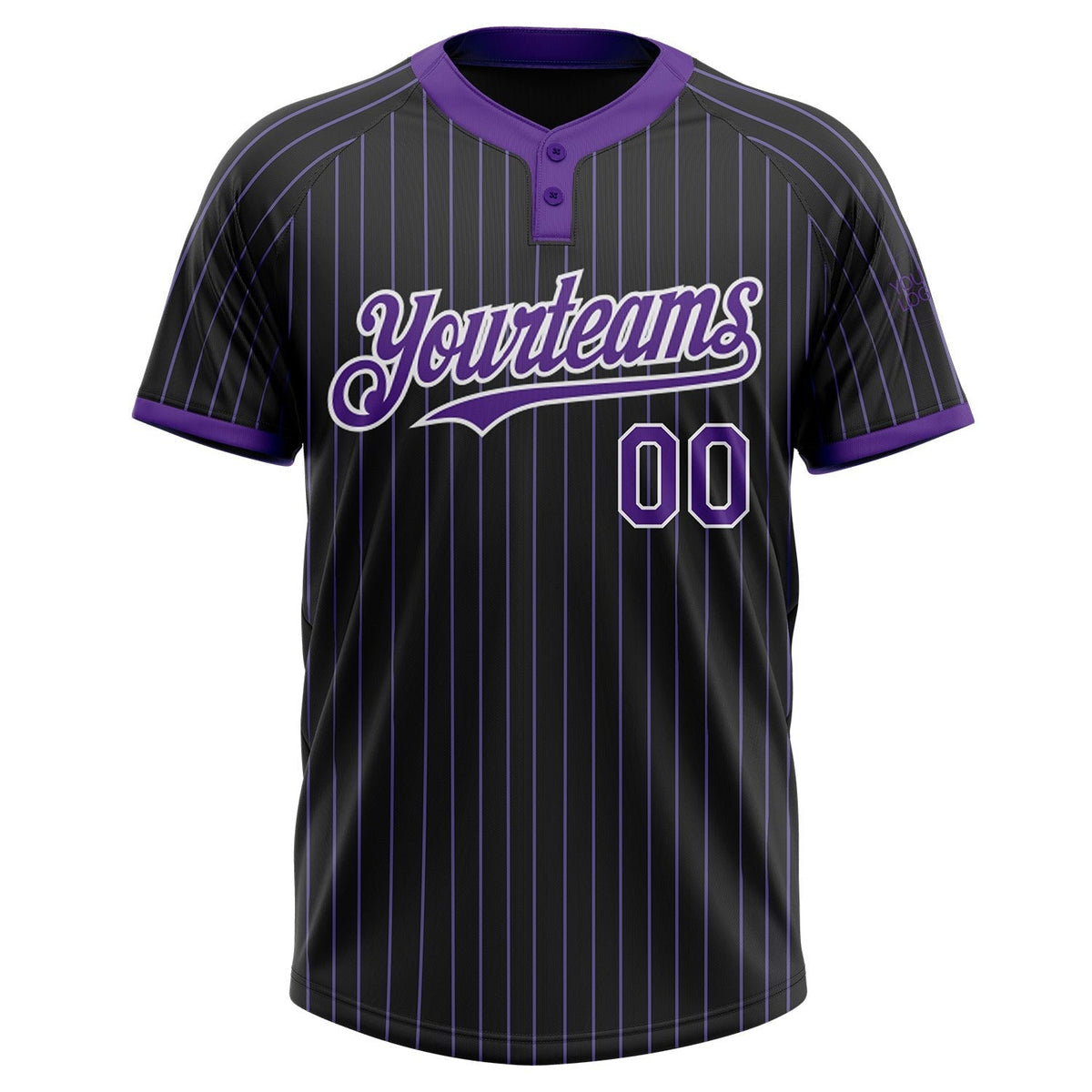 Custom Black Purple Pinstripe White Two-Button Unisex Softball Jersey photo 2