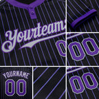 Custom Black Purple Pinstripe Gray Two-Button Unisex Softball Jersey detail