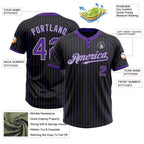 Custom Black Purple Pinstripe Gray Two-Button Unisex Softball Jersey photo 3