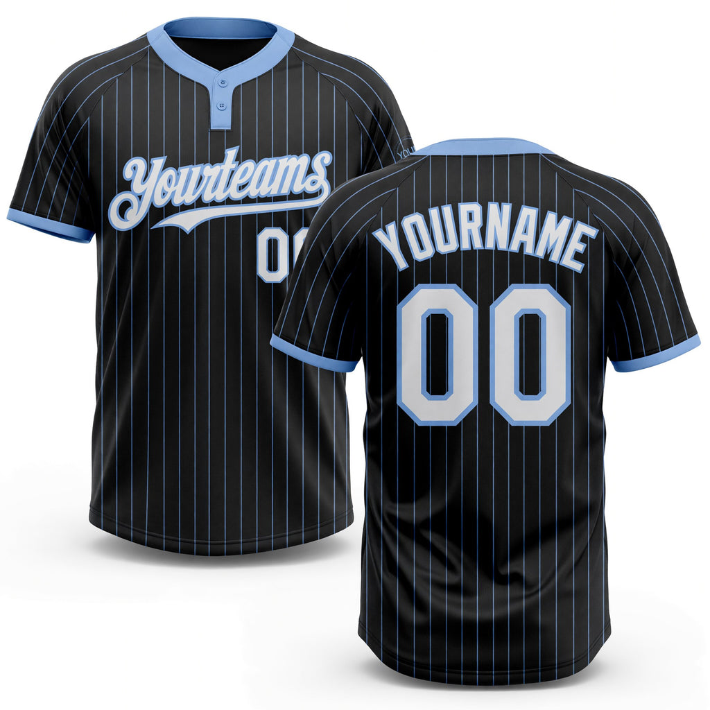 Custom Black Light Blue Pinstripe White Two-Button Unisex Softball Jersey