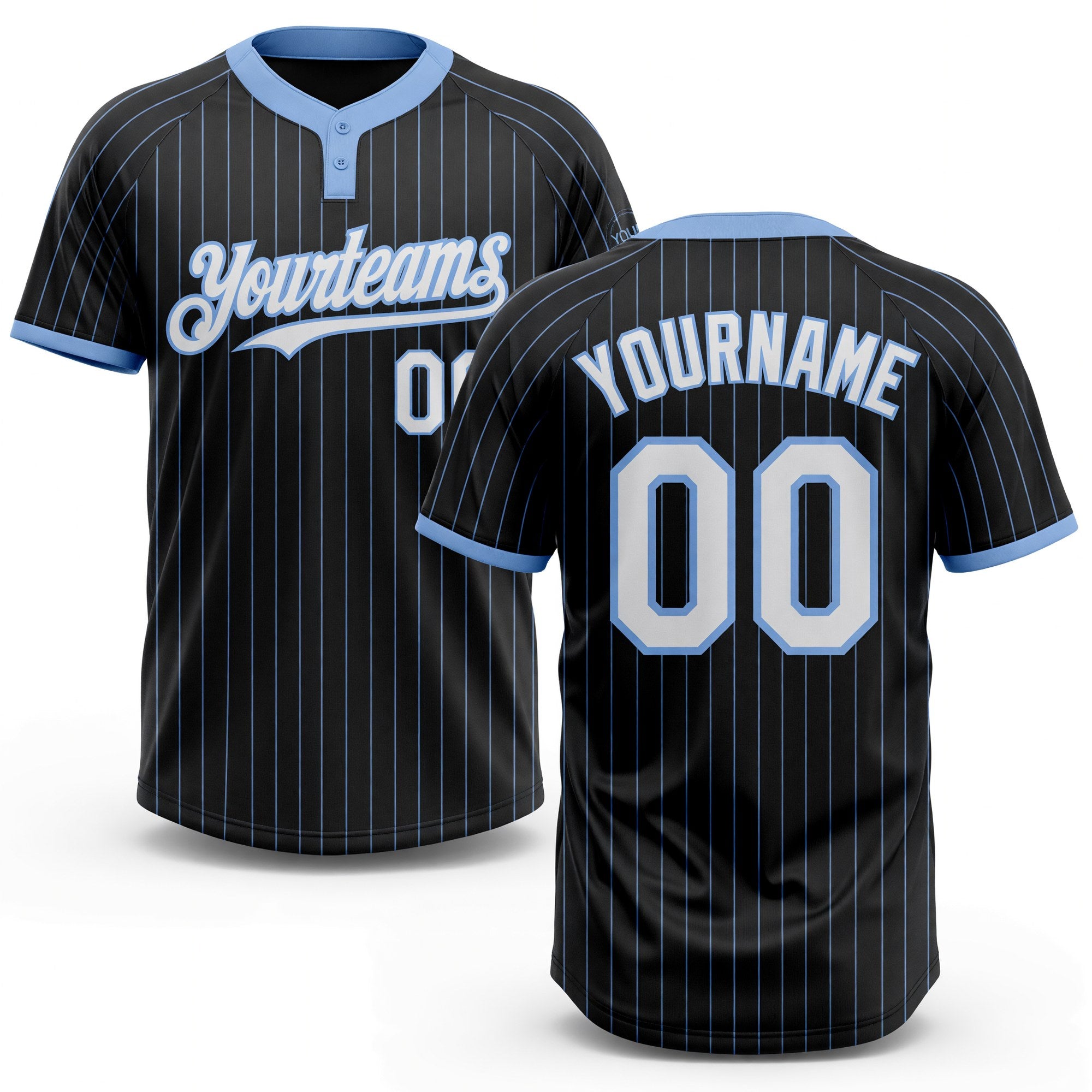 Custom Black Light Blue Pinstripe White Two-Button Unisex Softball Jersey