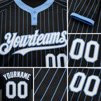 Custom Black Light Blue Pinstripe White Two-Button Unisex Softball Jersey detail